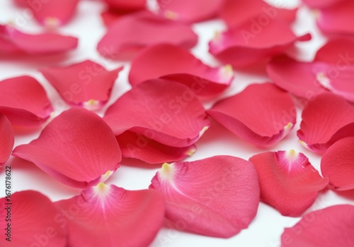 Beautiful close-up of vibrant pink rose petals scattered for romantic occasions and decorations