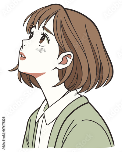 Gentle Daydream – Anime-Style Watercolor Portrait of a Thoughtful Young Woman