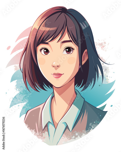 Gentle Daydream – Anime-Style Watercolor Portrait of a Thoughtful Young Woman