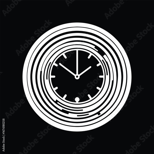 Abstract Circular Clock Symbol Black and White