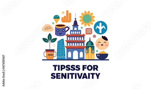 Collection of icons representing travel and cultural experiences with text about sensitivity