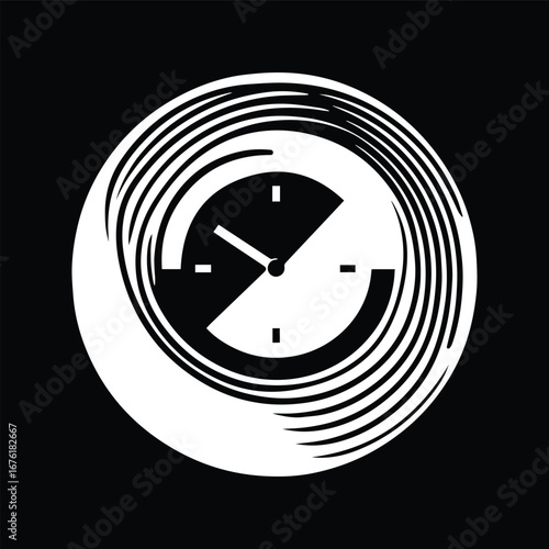 Abstract Circular Clock Symbol Black and White