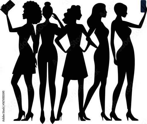 Group of diverse women posing together in silhouette