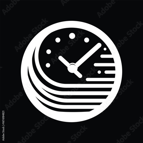Abstract Circular Clock Symbol Black and White