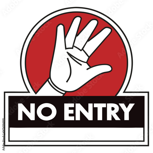 Circular no entry sign graphic with red border and white bar