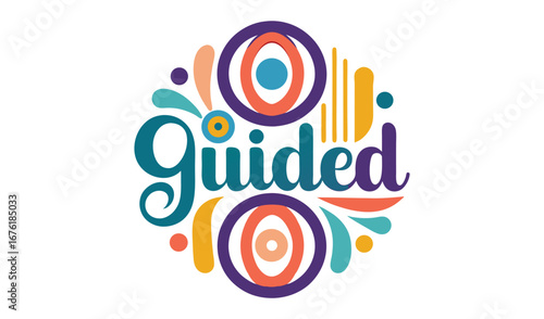 Colorful abstract design with the word guided in the center