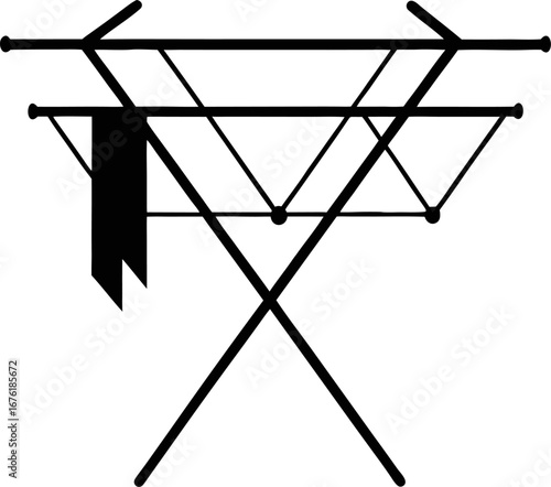 Laundry drying rack  silhouette  vector black , white background