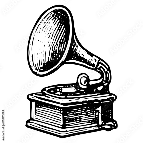 Vintage Phonograph Illustration - Retro Music Player Art for Home Decor Design