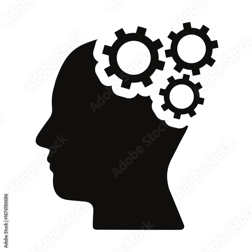 human head silhouette with gears