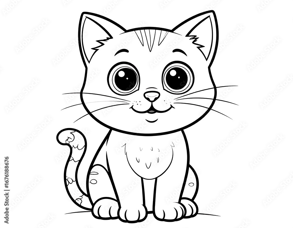 Obraz premium Cute cartoon cat, sitting, coloring page