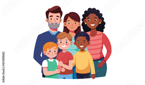 Happy diverse family posing together smiling warmly