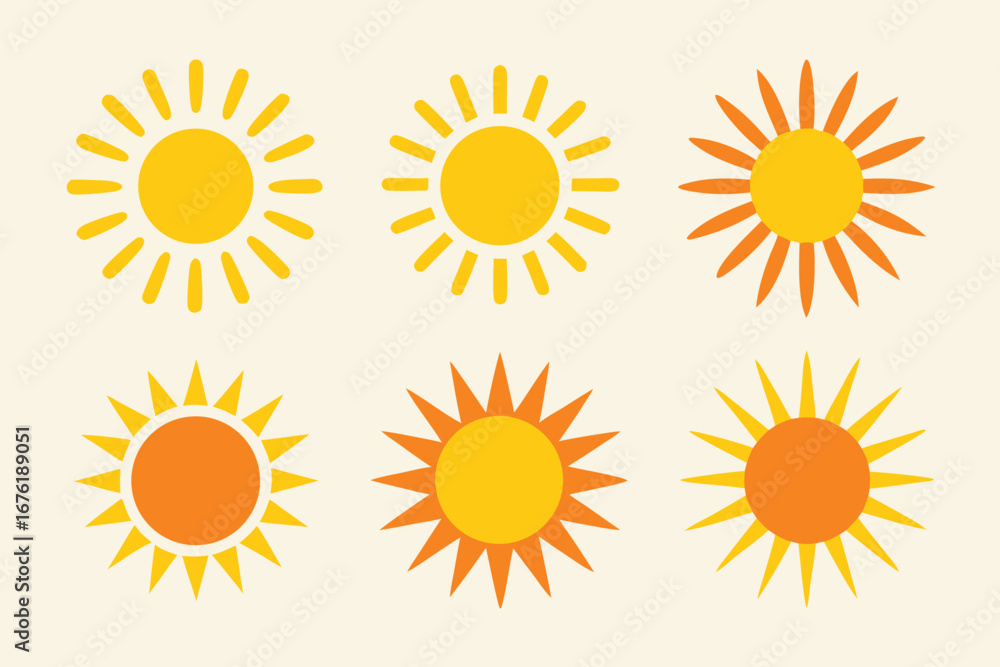 Fototapeta premium Stylized sun graphic with multiple color options