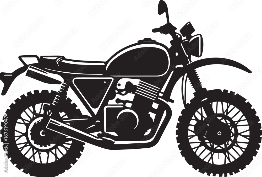 Naklejka premium Vintage Motorcycle Silhouette Vector Illustration – Classic Retro Bike Design