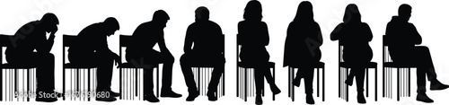 Seated people silhouettes in various postures and gestures, body language vector illustration for waiting, contemplation, psychology, and artistic reference projects