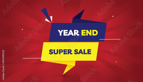 year end super sale editable eps format web banner vector art illustration template design blue yellow gradient shapes white bold font red gradient abstract illustration sun shine background 4k busine