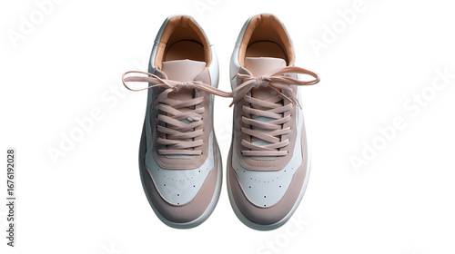 Illustration of pastel sneakers isolated on transparent background, a stylish and comfortable footwear option for sports, running, or casual wear, showcasing modern design and elegant textile