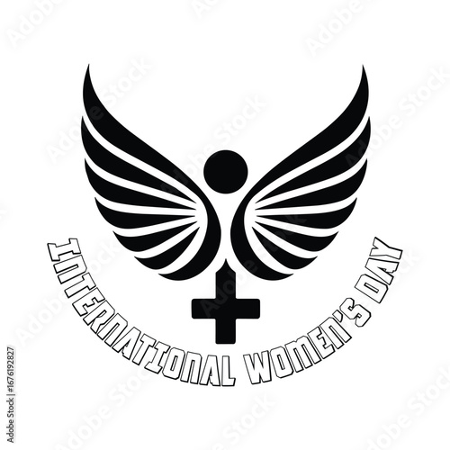 International Womens Day emblem with wings and female symbol logo