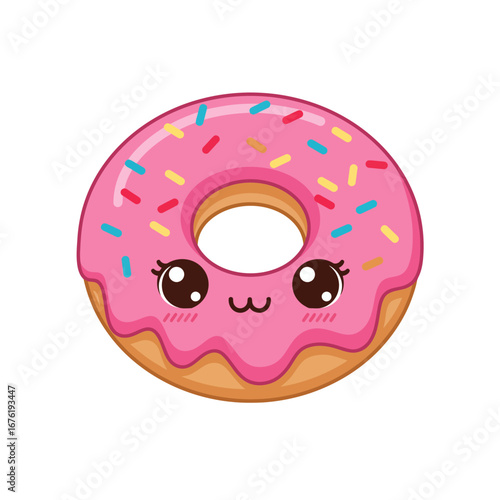 Sweet and Delightful Cartoon Donut with Adorable Smiling Face and Sprinkles