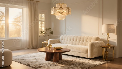 Elegant Cream Sofa Living Room with Gold Accents and Natural Light