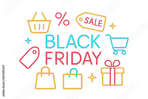 Black Friday glowing neon sign, web banner, logo, emblem, label, and a bright illuminated signboard