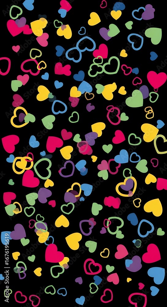 Fototapeta premium Colorful Hearts Pattern Background Love Romance Valentines Day Celebration Festive Design Element Vector Illustration