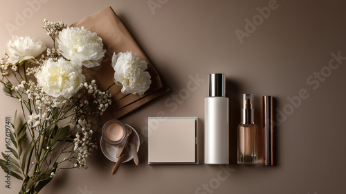 Minimal Skincare and Makeup Products Composition with Text Area