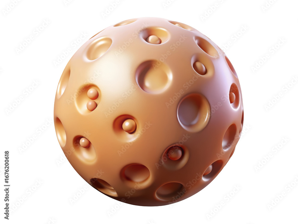 Fototapeta premium Textured sphere with holes and spheres decorative ball honeycomb pattern creative design abstract shape modern art futuristic object 3d illustration icon solated on white background