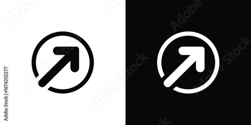 Arrow Pointing Up and Right in Circle Shape with Monochrome Presentation