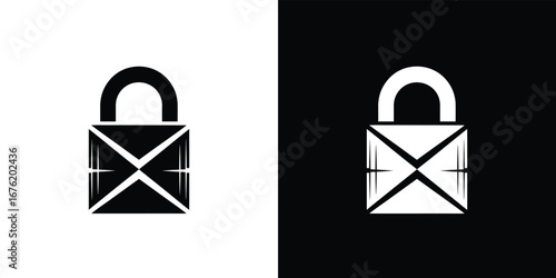Black and White Isolated Padlock Icon with Crossed Line Symbol