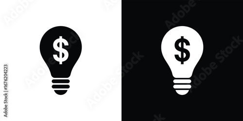 Dollar Sign in Lightbulb Icon on Transparent Background, Finance Concept Idea