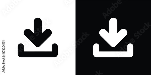 Download Icon Symbol Set, Arrows Pointing Down, White and Black Image, Upload Sign