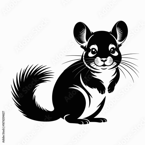 Cute black and white illustration of a chinchilla sitting and looking forward