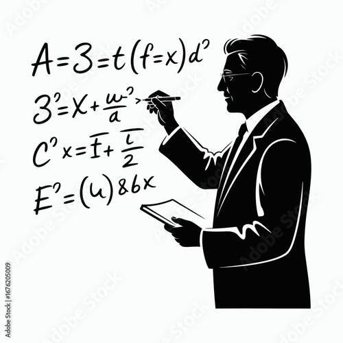 Professor writing complex mathematical formulas on a whiteboard with a stylus