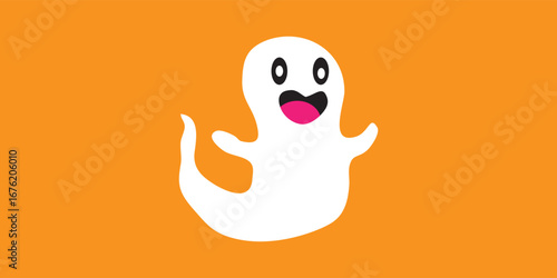 Halloween Cheerful Cartoon Ghost with Open Arms and Happy Expression.