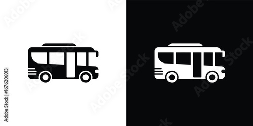 Isolated Flat Bus Icon Vector, Black and White Colors, Transport Vehicle Symbol