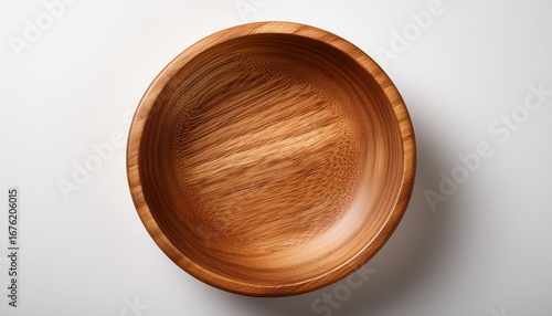 an empty wooden bowl isolated on a white background viewed from the top