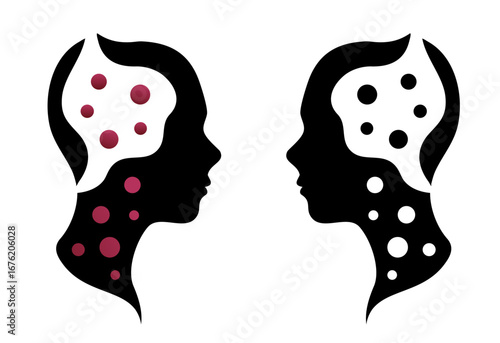 Woman with psoriasis icon, colorful and balck vector silhouette