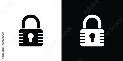Isolated Padlock Icons, Black and White Security Sign, Simple Bold Line Style