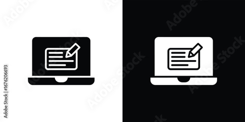Laptop with on Screen and Pencil Icon, on Transparent