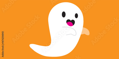  Halloween A cute white cartoon ghost with a surprised expression black eyes and a pink heart-shaped mouth.