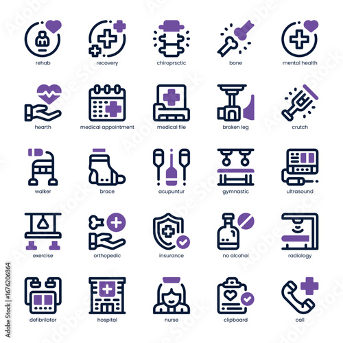Rehab Center Icon pack for your website, mobile, presentation, and logo design. Rehab Center Icon dual tone design. Vector graphics illustration and editable stroke.