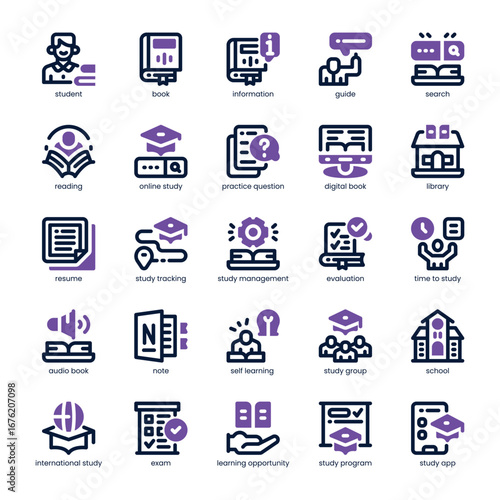 Study Guide Icon pack for your website, mobile, presentation, and logo design. Study Guide Icon dual tone design. Vector graphics illustration and editable stroke.