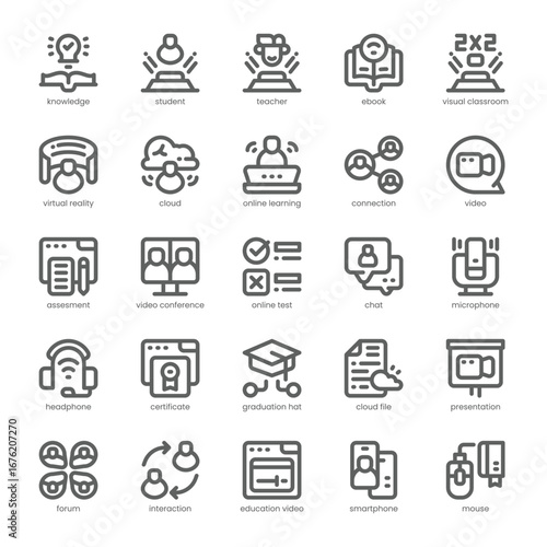 Virtual Classroom Icon pack for your website, mobile, presentation, and logo design. Virtual Classroom Icon outline design. Vector graphics illustration and editable stroke.