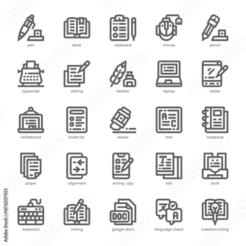 Writing Tool Icon pack for your website, mobile, presentation, and logo design. Writing Tool Icon outline design. Vector graphics illustration and editable stroke.