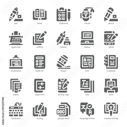 Writing Tool Icon pack for your website, mobile, presentation, and logo design. Writing Tool Icon solid design. Vector graphics illustration and editable stroke.