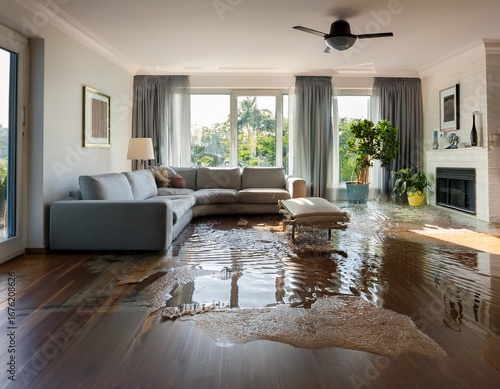 flooded living room with water damage