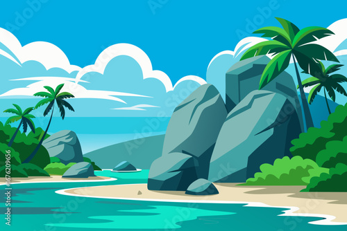 Tropical island paradise with turquoise water and palm trees