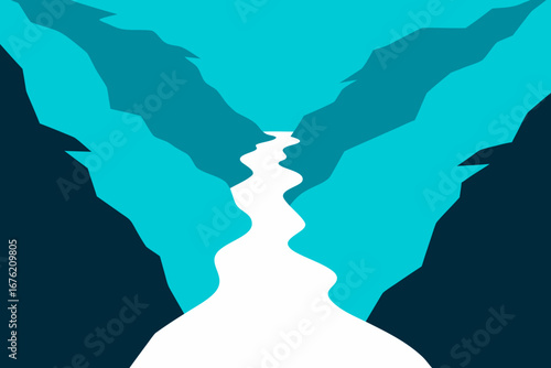 Stylized abstract mountain gorge with winding river