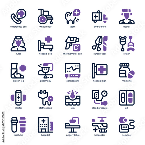 Hospital Care Icon pack for your website, mobile, presentation, and logo design. Hospital Care Icon dual tone design. Vector graphics illustration and editable stroke.