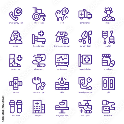 Hospital Care Icon pack for your website, mobile, presentation, and logo design. Hospital Care Icon line basic color design. Vector graphics illustration and editable stroke.